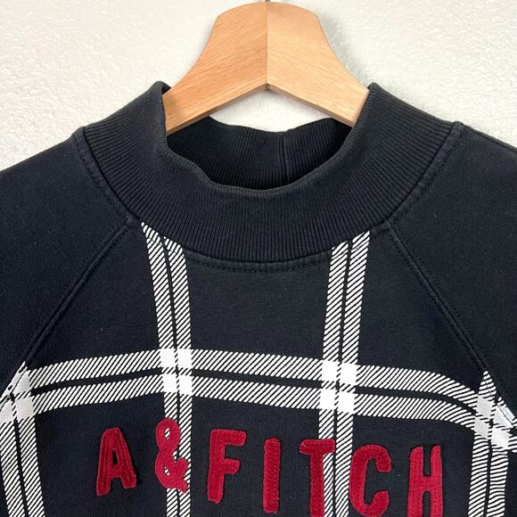 Abercrombie & Fitch Women Large Mock Neck Sweatshirt Black White Red Velvet Logo - Picture 2 of 7